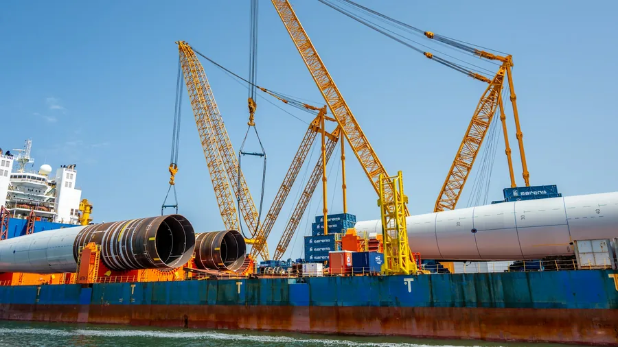 Heavy lift cranes loading oversized sections onto a vessel